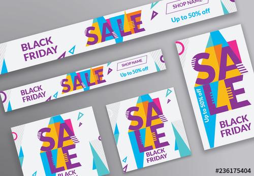 Sale Web Banner Layout with Colored Triangle Elements - 236175404