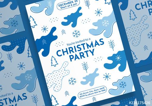 Christmas Poster Layout with Snowflake and Christmas Tree Elements - 236175426