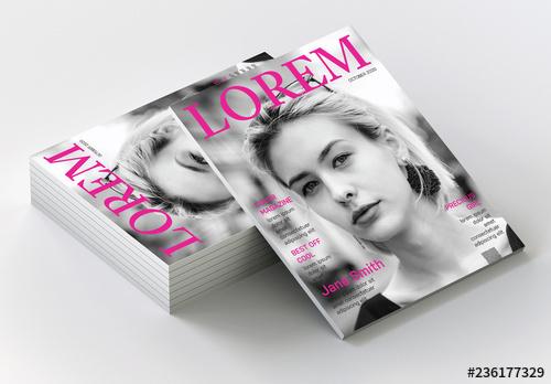 Fashion Magazine Cover Layout with Pink Accents - 236177329
