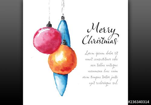 Christmas Card Layout with Watercolor Elements - 236340314
