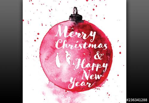 Christmas Card Layout with Watercolor Elements - 236341288