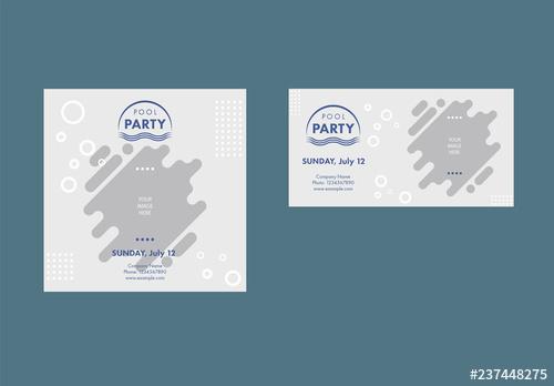Pool Party Social Media Feed Layouts with Wave and Bubble Elements - 237448275