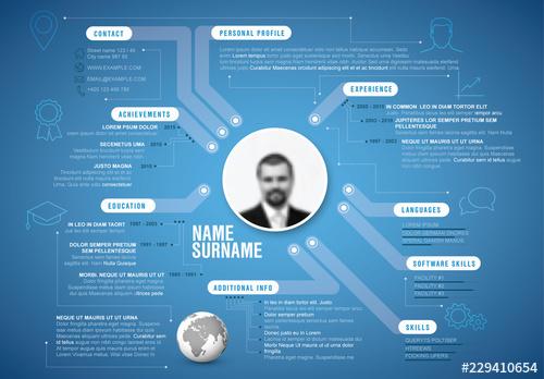 Blue Resume Layout with Circuit Lines - 229410654