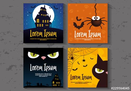 Square Illustrated Halloween Banner Layouts - 229984045