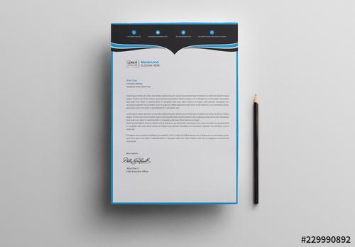 Letterhead Layout with Blue and Black Header - 229990892