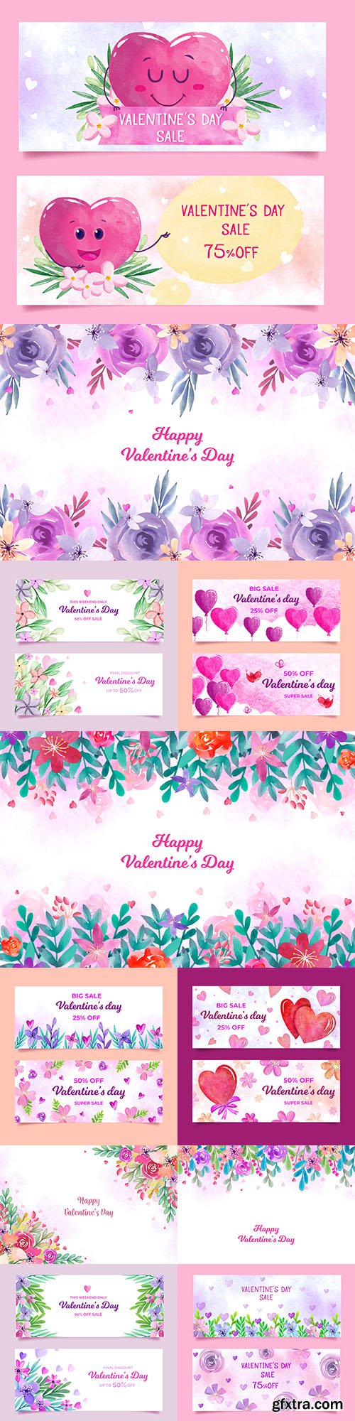 Valentine\'s Day background and banner watercolor design