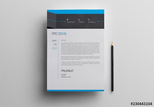 Letterhead Layout with Blue and Gray Header - 230443104