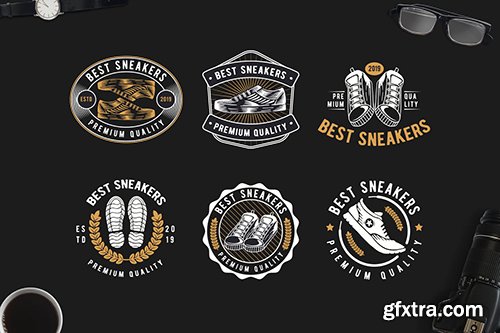 Retro Style Hipster Sneakers Themed Badge Logos