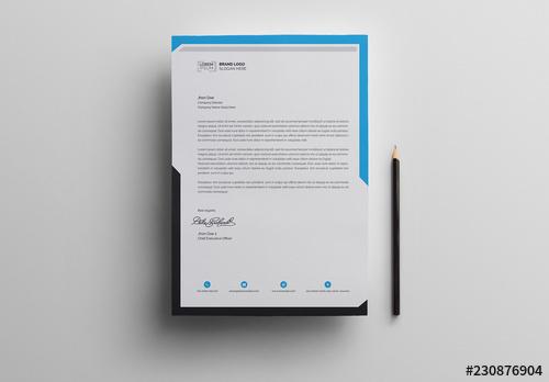 Letterhead Layout with Blue Header and Gray Footer - 230876904