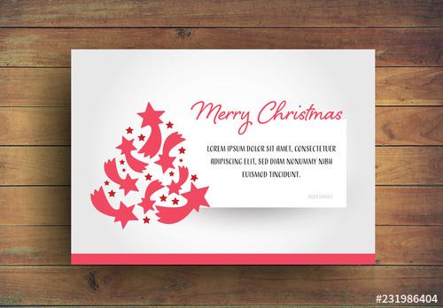 Christmas Card Layout with Red Star Elements - 231986404