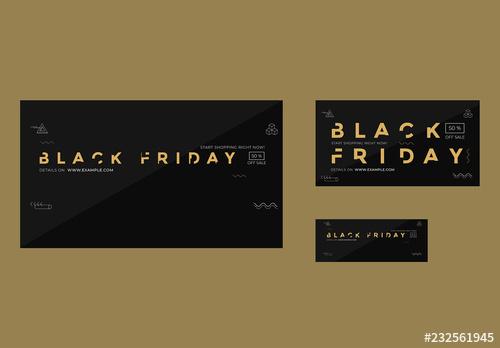 Black Friday Social Media Set Layouts with Gold Elements - 232561945