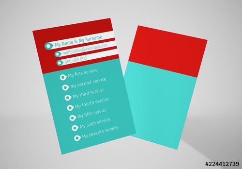 Red and Teal Business Card Layout - 224412739