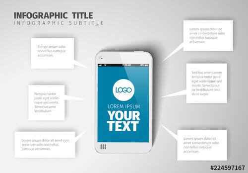 Infographic Layout with Smartphone and Text Bubbles - 224597167