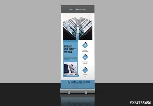 Banner Advertisement Layout with Blue-Gray Accents - 224765450