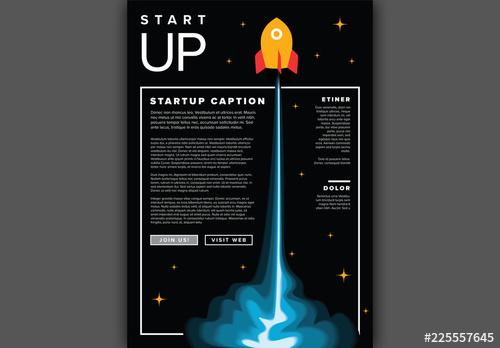 Flyer Layout with Rocket Illustration - 225557645