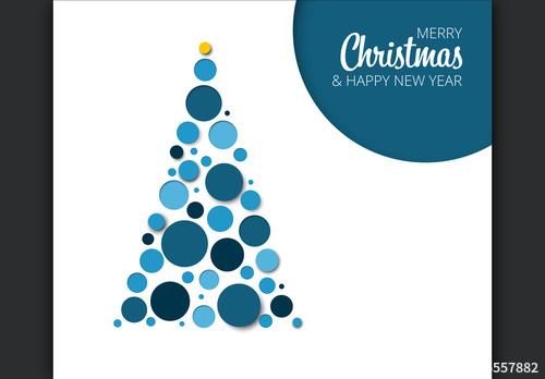 Christmas e-Card Layout with Blue Tree Illustration - 225557882