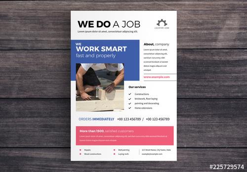 Business Flyer Layout with Red and Blue Accents - 225729574