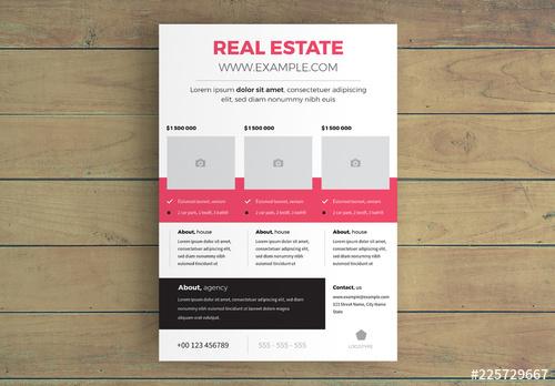 Real Estate Flyer Layout with Three Photo Placeholders - 225729667