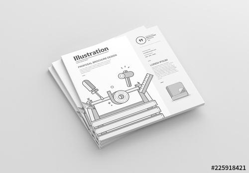 Square Brochure Layout with Writing Illustrations - 225918421