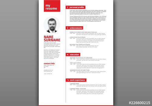 Resume Layout with Red Headers - 226600215