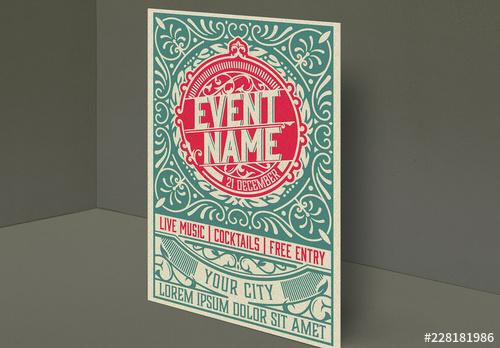 Event Poster Layout with Ornamental Elements - 228181986