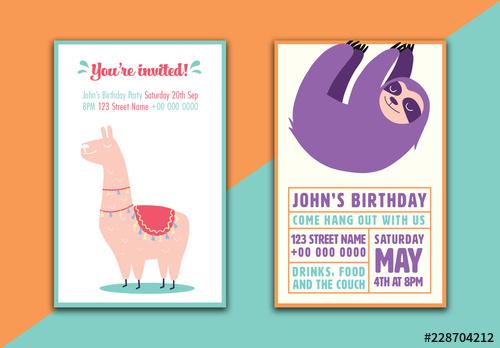 Birthday Party Flyer Layouts with Animal Illustrations - 228704212