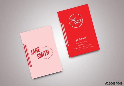 Business Card Layout with Red and Pink Accents - 220434043