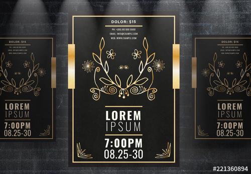 Event Flyer Layout with Gold Illustrations - 221360894