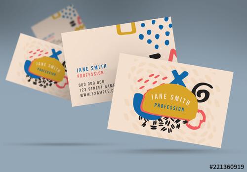 Business Card Layout with Hand Drawn Elements - 221360919