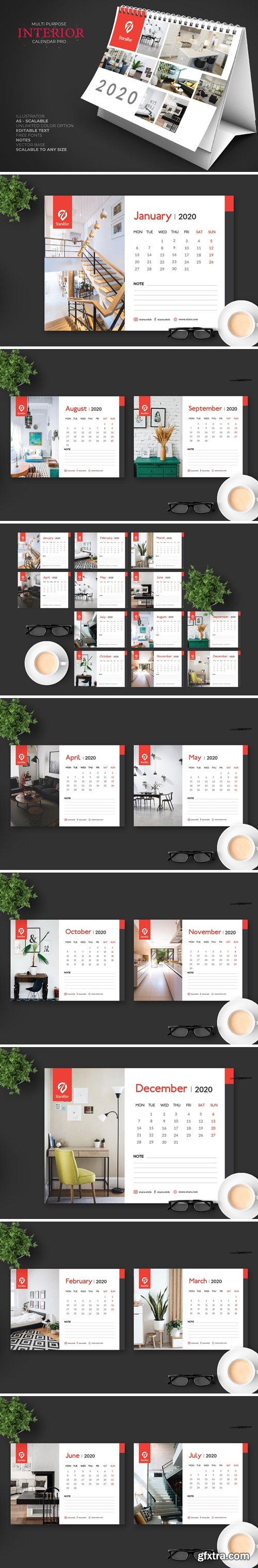 2020 Furniture/Interior Calendar Desk Pro