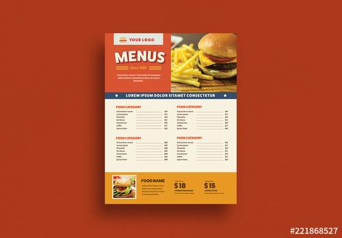 Restaurant Menu Layout with Burger Illustrations - 221868527