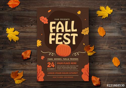 Fall Festival Flyer Layout with Leaf Illustrations - 221868530