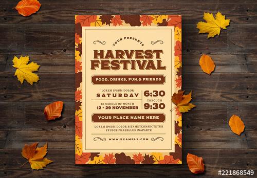 Fall Festival Flyer Layout with Leaf Illustrations - 221868549