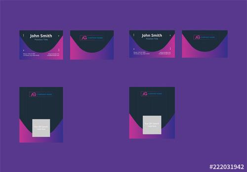 Business Card Layout with Purple Gradient Accents - 222031942