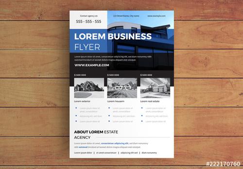 Real Estate Business Flyer Layout with Blue Accents - 222170760