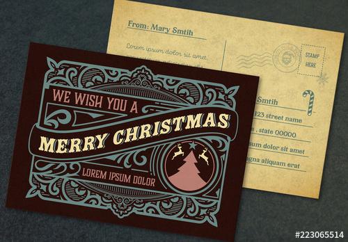 Christmas Postcard Layout with Ornamental Elements - 223065514