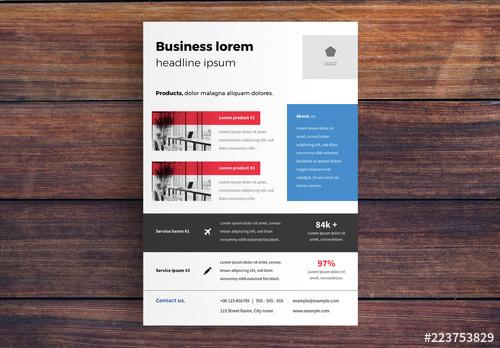 Business Flyer Layout with Red And Blue Accents - 223753829