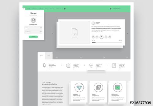 Website Layout with Illustrated Icons - 216877939