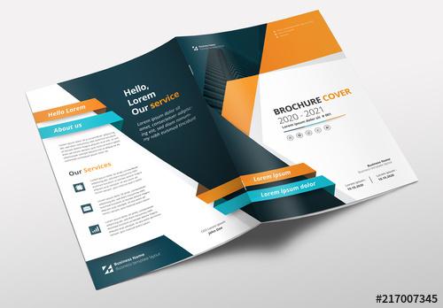 Brochure Layout with Teal, Orange and Blue Accents - 217007345