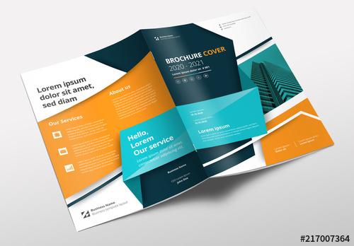 Brochure Layout with Teal, Orange and Blue Accents - 217007364