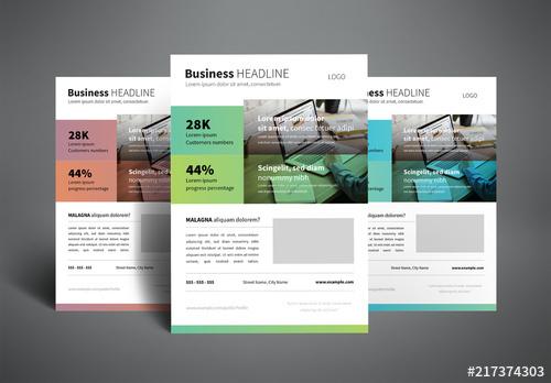 Business Flyer Layout with Two-Tone Color Bars - 217374303