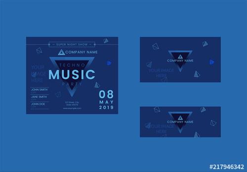 Social Media Cover and Post Layout Set with Blue Triangle Elements - 217946342