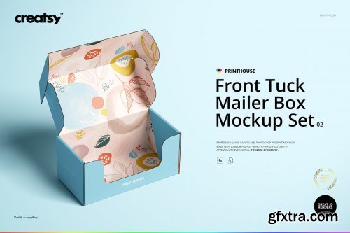 CreativeMarket - Front Tuck Mailer Box Mockup Set 02 4351655