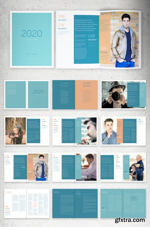 Annual Report Layout with Aqua and Coral Accents