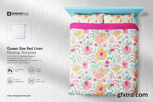 CreativeMarket - Queen Size Bed Linen Mockup 4131214
