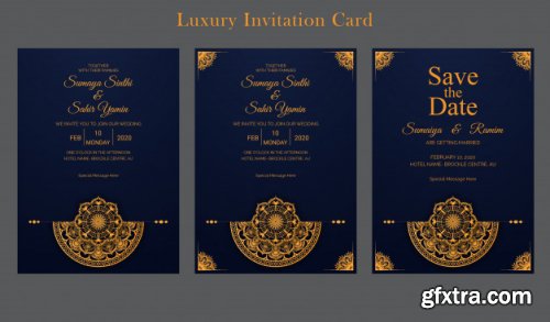 Wedding Invitation Card With Golden Luxury Mandala Style