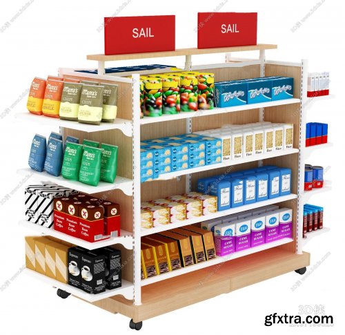 Modern snack supermarket shelves 3d model