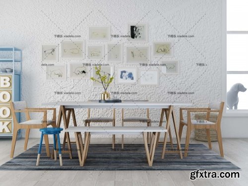 Modern dining table and chairs 04 3d model