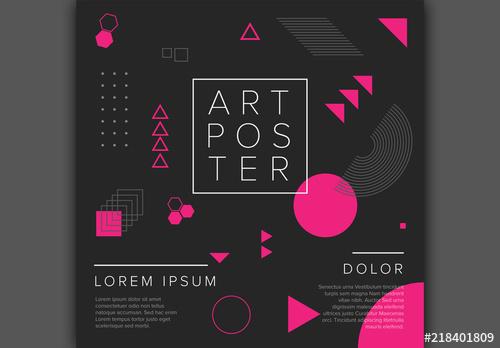 Flyer Layout with Pink and Gray Geometric Elements - 218401809