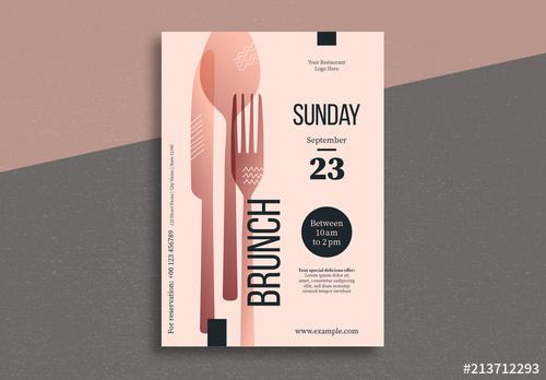 Brunch Flyer Layout with Silverware Illustrations - 213712293